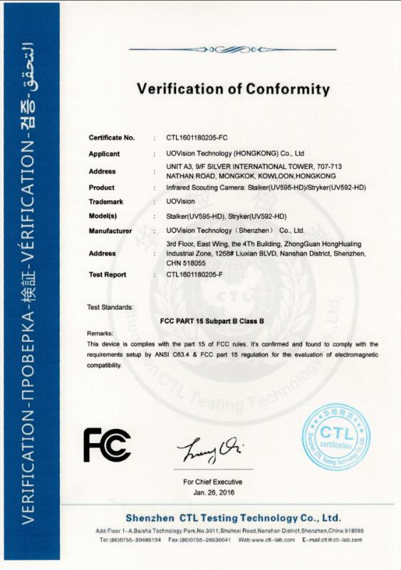 FCC - UOVision Technology (Shenzhen) Ltd