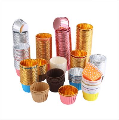 China Disposable High Temperature Resistant Silver Curved Gold Double Sided Aluminum Foil Baking Paper Cups Cupcake Muffin Cups Mold for sale