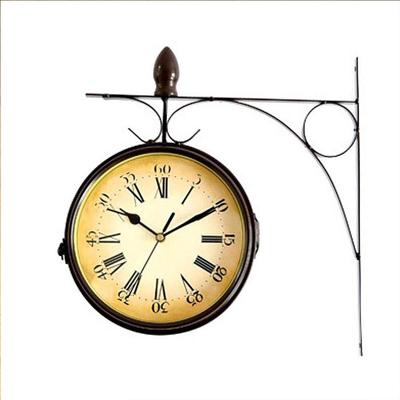 China Creative Hot-selling double side wall clock Amazon antique style retro European style iron wall clock set home time for both side for sale