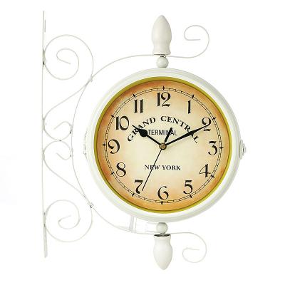 China Antique Style Wall Clock Metal Mount Clock Vintage Cafe Decoration Garden Double Sided Ornaments European Style for sale