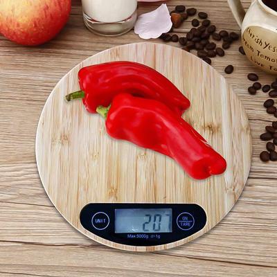 China With Tray 5kg/1g Portable Scale Round Bamboo Wooden Electronic Kitchen Baking Scale LED Display The Digital Food Scale Household for sale