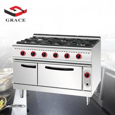 China Grace Commercial Food Service Kitchen Equipment Stainless Steel 6 Burner Gas Cooker Range with Oven GR-889 Te koop