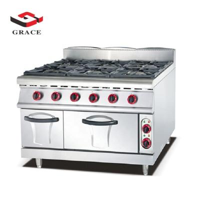 China Hotel Restaurant Kitchen Equipment Cooking Range Supplies Gas 6 Burner Range With Oven GR-889 zu verkaufen