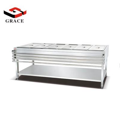 China Electric Free Standing 6 Container Stainless Steel Food Warmer Bath Marie Buffet Counter for sale