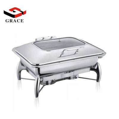 China Professional Stainless Steel Material Hotel Catering Steel Buffet Set Equipment Food Warmers With Windowed Glass Lid for sale