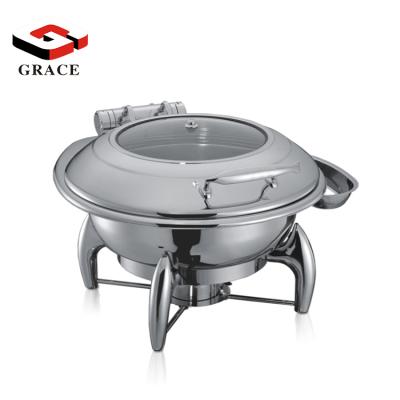 China Stainless Steel Round Lid Glass Windowed Lid Induction 6L Buffet Dish for sale