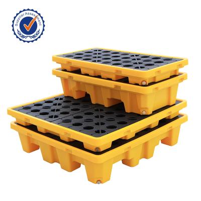 China Plasitc Chemical Storage Poly 4 Single Faced Leakproof Drums Oil Ibc Tote Spill Pallet With Drain for sale