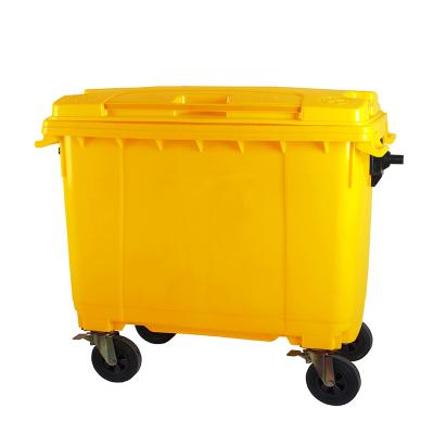 China Outdoor Large 660L Liter Large Sustainable Industrial Plastic Mobile Waste Bin With Brake for sale