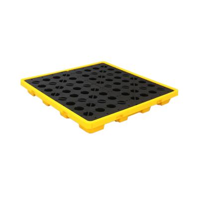 China Virgin HDPE Single Sided 4 Drum Yellow Detachable Plastic IBC Flip Up Restraint Pallet for sale