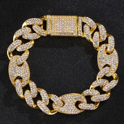 China Diamond Ice Out Cuban Link Chians Chunky Fashion Bracelet Accessories Jewelry Men's 18k Gold Plated Link Chain Bracelets Unisex Customize for sale