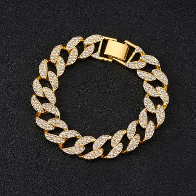 China Diamond Ice Out Cuban Link Chians Hip Hop Men's Hitter Bracelet Rhinestone 15mm Full Pave Miami Cuban Link Chain Bracelet Iced Out Zircon CZ Bracelet for sale