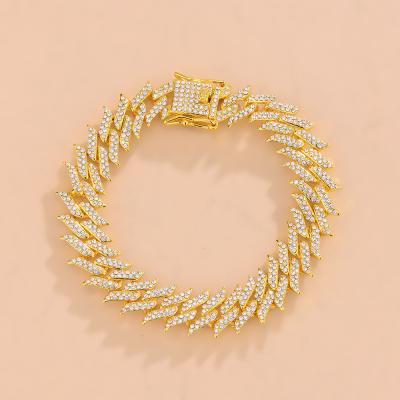 China Diamond Ice Out Cuban Link Chians Hip Hop CZ Miami Cuban 18k Gold Platinum 14mm Width Bracelet Iced Out Bling Girls Jewelry for sale