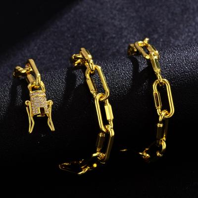 China Trendy Diamond Ice Out Cuban Link Chians Jewelry 14K 18K Gold Paperclip Link Chain Ice Out Bracelet For Women Men for sale