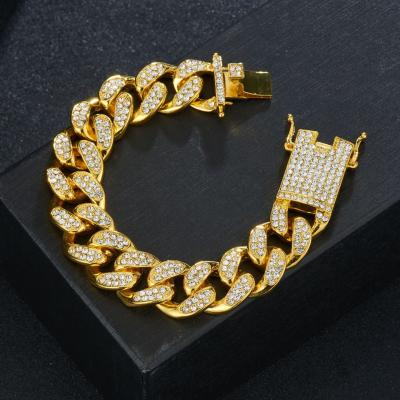 China Cool Diamond Ice Out Cuban Link Chians Wholesale Cool Fork Iced Out Cubic Zircon Cuban Chain Silver Men's Bracelet 19mm Hiphop Jewelry for sale