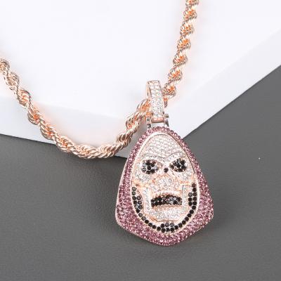 China Halloween Hiphop Couples Diamond Pendants Necklace Custom Personalized Skull Necklaces for sale