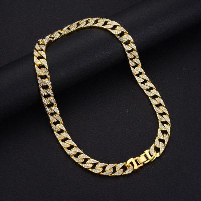 China European High Quality Hiphop Hip Hops Mens Cuban Link Chain Necklace Hip Hop Iced Out Miami Crystal Cuban Link Chain Necklace for sale