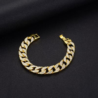 China Hiphop Customized Men Bracelet 18k Gold Plated Rhinestone Design Jewelry Hip Hop Chunky Cuban Links Chain Silver Blings for sale