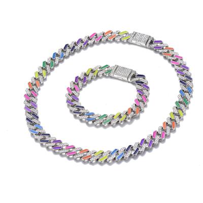 China Hiphop New Trending 12mm Rainbow Chain Necklace Kids Non Tarnish Zirgon Necklace Set Girl for sale