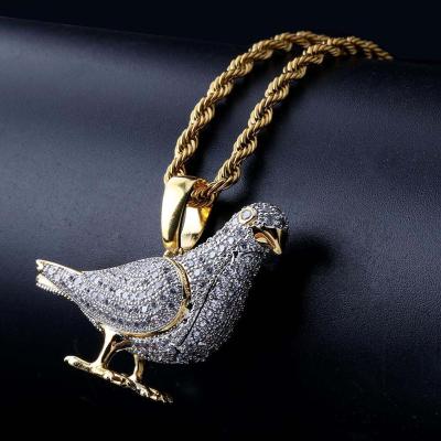 China Hip Hop Explosive Men's Pigeon Hiphop Personality Jewelry Micro Pendant Inlaid Zircon Two Color Hippie Animal Necklace for sale