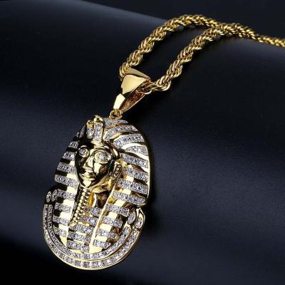 China Hot Selling Hip Hop Explosive Egyptian Pharaoh Head Hip Hop Pendant Personalized Vintage Mens Necklaces for sale