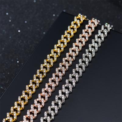 China Wholesale Hiphop Hip Hop Copper Alloy 18k Gold Plated Miami Cuban Chain Bracelet Iced Out Diamond Jewelery for sale