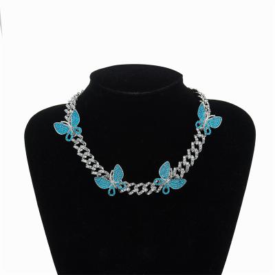 China Cuban CZ Hiphop Necklace Women Wedding Engagement Gift Butterfly Crystal Rock Iced Out Bling Hip Hop Jewelry Necklaces for sale