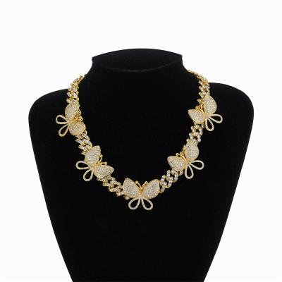 China Hiphop New Arrival Butterfly Necklaces 18k Gold Choker Necklace Hip Hop Bling Cuban Chain Jewelry for sale