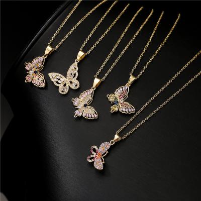 China Hot Selling Small Butterfly Crystal Butterfly Pendant Necklace Women Jewelry Stone Butterfly Pendant Necklace for sale