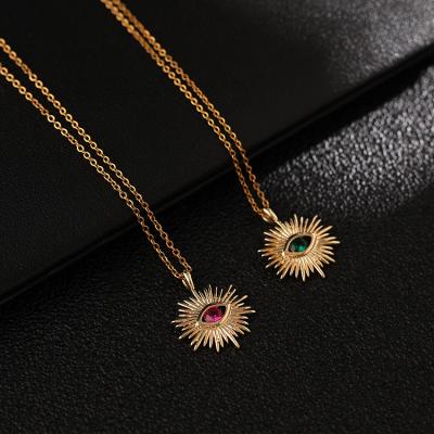 China Wholesale Diamond Ice Out Cuban Link Chians Hiphop Jewelry 18k Gold Plated Crystal Devil Eyes Pendant Necklace Blue Pink For Women Men for sale