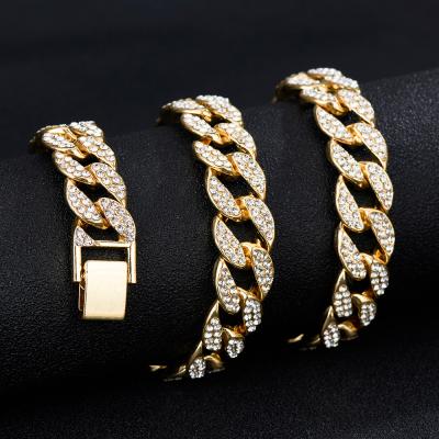 China Diamond Ice Out Cuban Link Chians 15mm Chunky Gold Necklace Man Cuban Link Chain Iced Out CZ Miami Necklace Hitter Jewelry Cuban Chain Necklace for sale