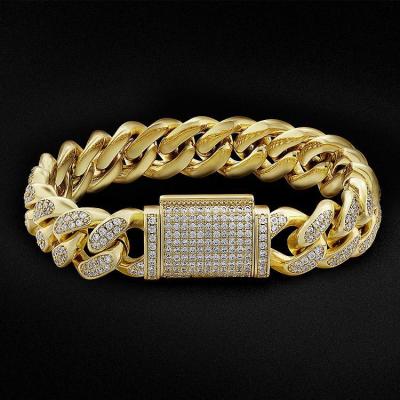 China Pave Cubic Zircon Great Quality 12mm Inlaid Zircon Copper Bling Pave Iced Out Cuban Link Bracelet Men Hip Hop Jewelry for sale