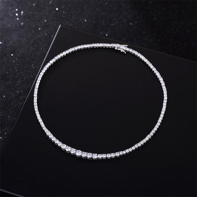 China Custom Hip Hop Luxury Jewelry Hip Hop Bling Silver Plated CZ Diamond Iced Out Tennis Chain Necklace Mens Womens for sale