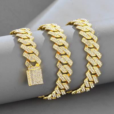 China Trendy Punk Hiphop Cuban Link Chain Necklace Iced Out Heavy Bling Necklaces For Men for sale