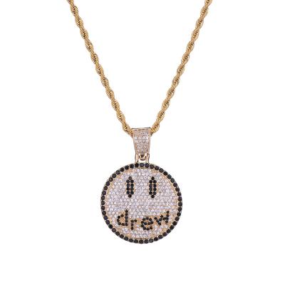 China Happy Face Smiley Necklace 18k CZ Tiny Smiley Charm Necklaces Crystal Summer Jewelry Gold Plated Hiphop Tasty Women for sale