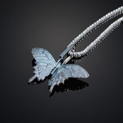 China Wholesale High Quality Butterfly Butterfly Necklace Hip Hop Bling Big Blue Silver Jewelry Pendants Woman for sale