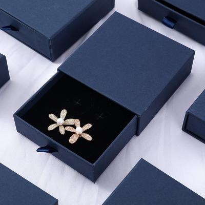 China Portable Custom Small Drawer Jewelry Boxes Blue Cardboard Paper Jewelery Gift Boxes With Logo Printed Drawer Box for sale