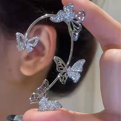 China Full Gold Plated Zircon Earrings Metal Ear Bone Clip For Women Soft Luxury Shiny Zircon Inlaid Rhinestone Butterfly Earring Cuff for sale