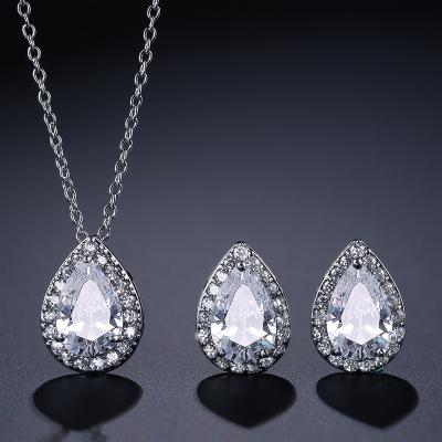 China Advance Nickel Free European New Fashion Zircon Necklace And Earring Set Bridal Wedding Necklace Jewelry for sale