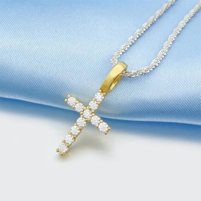 China Hiphop 18K Gold Plated 925 Sterling Silver Cross Moissanite Necklace Mens Womens Pendant Hip Hop Jewelry for sale