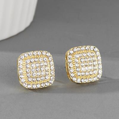 China Diamond Ice Out Cuban Link Chians 13mm Size Gold Plated Ice Out Square Shape 5a CZ Gold Plated Vintage Circle Stud Earrings Women Fashion Earring for sale