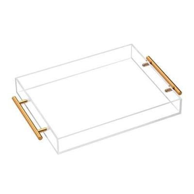 China Wholesale Acrylic Tray With Gold Handles Custom Acrylic Product Blue Shelf Display Insert for sale