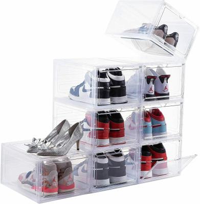 China Clear Transparent Hinge Acrylic Shoe Box Plastic Folding Tools With Storage Box for sale