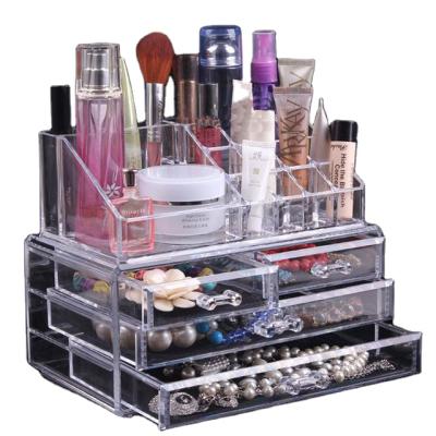 China Hot Selling Durable Jewelry Box Organizer Make Up Storage Rack Lucite Clear Crystal Makeup Organizer With Drawers for sale