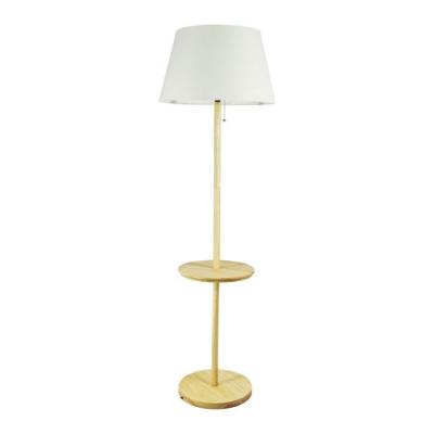 China Modern Rubber Wood Lamps Wooden Nature Decorate Floor Lamp Home Wood Floor Lamp TC Fabric Shade Low Living Room Lighting for sale