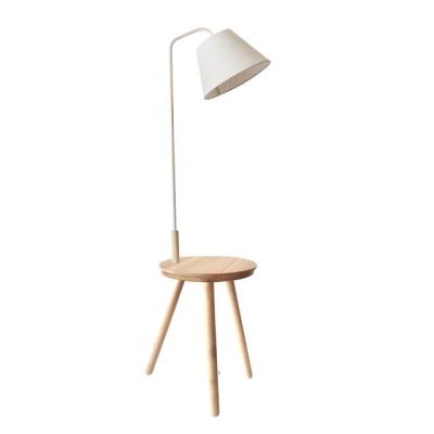 China Nature Wooden Modern Rubber Wood Lamps Home Decorate Low Lamp Au Sol Wooden Storage Floor Lamp Canvas Fabric Shade Living Room Lighting for sale