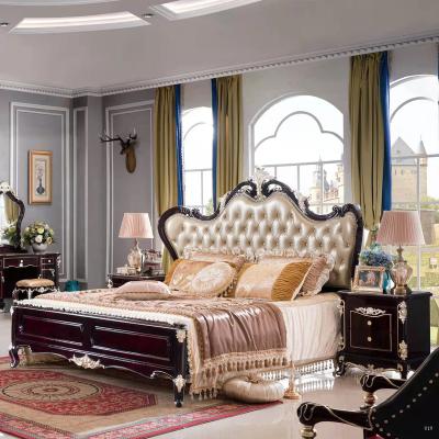 China European fashion hand solid wood carving (other) adjustable can be color customized high-end luxury leather queen bed for sale