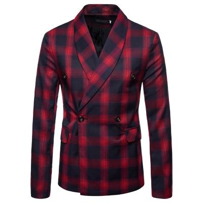 China Breathable New Arrive Men Plaid Blazer Fashion Autumn Two Button Shawl Collar Suit Jacket Gentleman's Suit Coat Streetwear Streetwear Clothes for sale