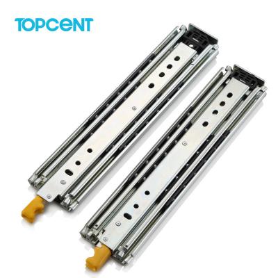 China Topcent Top Quality 3-fold Heavy Duty Slider Drawer 53mm Interlock Telescopic Slide Channel With Cold Rolled Steel Te koop