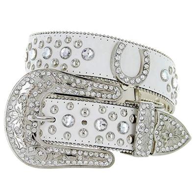 China Cowgirl Leather Western Horseshoe Charm Bling Belt Studded Rhinestone Buckle Western Rhinestone Belts for sale