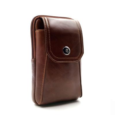 China Fashion Vertical Waist Pouch Bag Genuine Leather Mobile Phone Case Belt Pockets For Men Phone Holder for sale